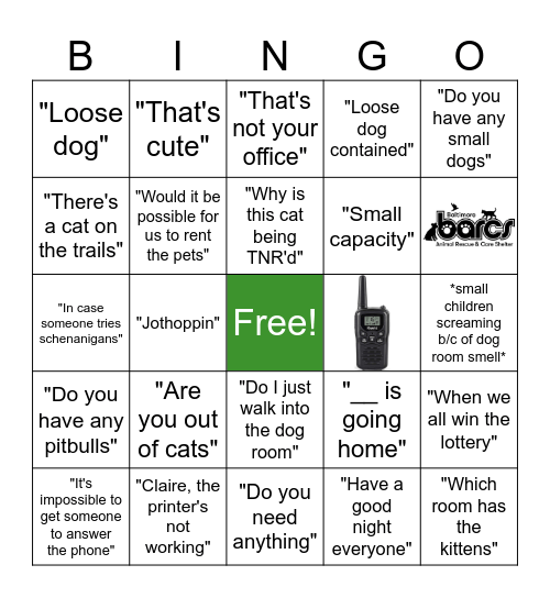 Overheard at BARCS Bingo Card