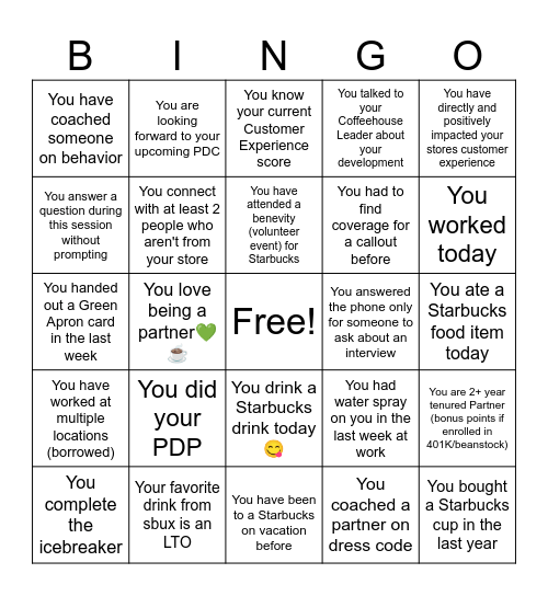 SSV Development Bingo Card