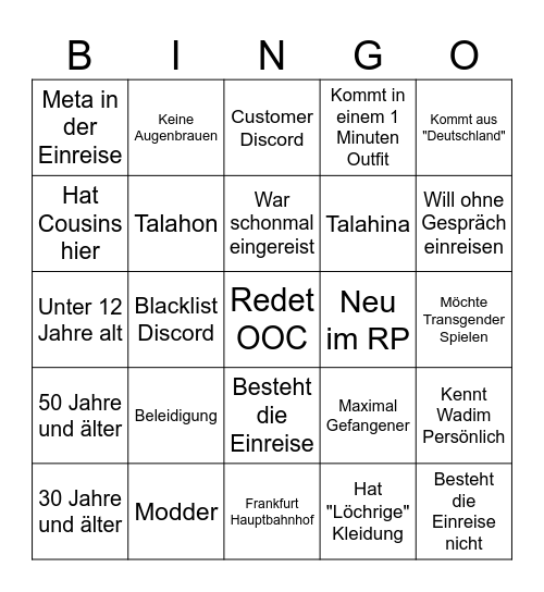 Einreise Bingo a la Flo Bingo Card