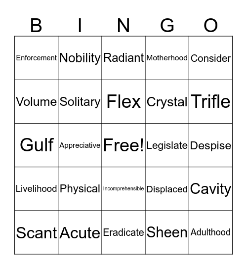 Spelling- Lesson 4 Bingo Card