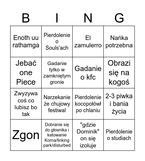 Dominik bingo Card