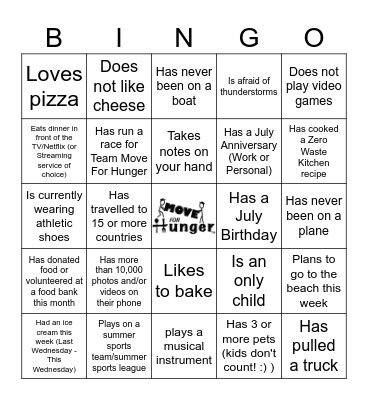 MOVE FOR HUNGER BINGO Card