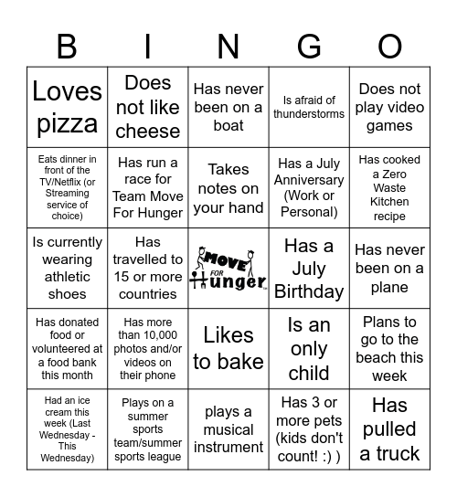MOVE FOR HUNGER BINGO Card