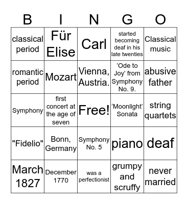 Beethoven Bingo Card