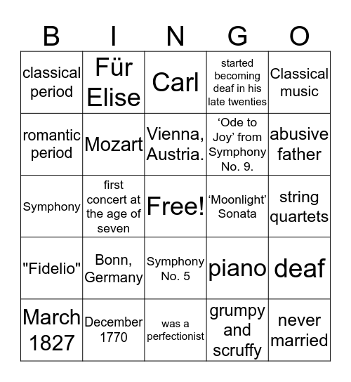 Beethoven Bingo Card