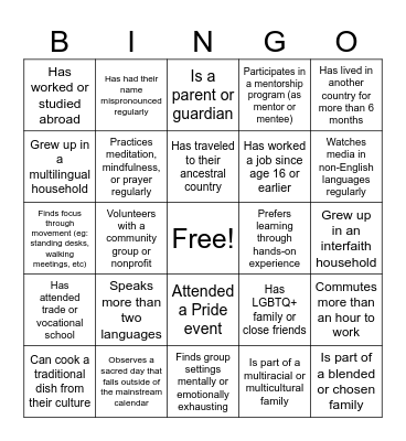 Inclusion Bingo Card