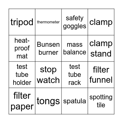 Chemical apparatus Bingo Card