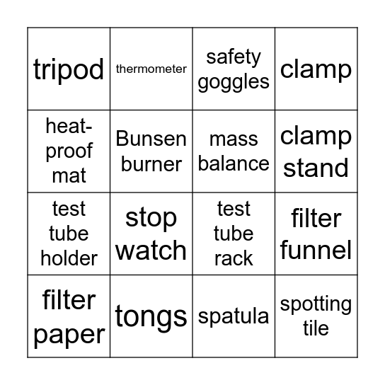 Chemical apparatus Bingo Card