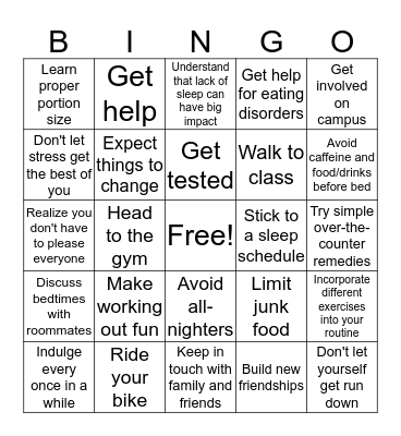 Health & Wellness Bingo Card