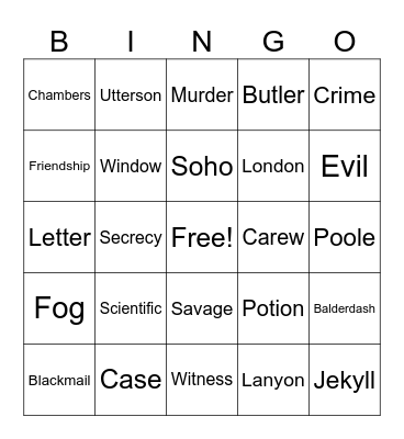 Dr. Jekyll And Mr. Hyde Bingo Card