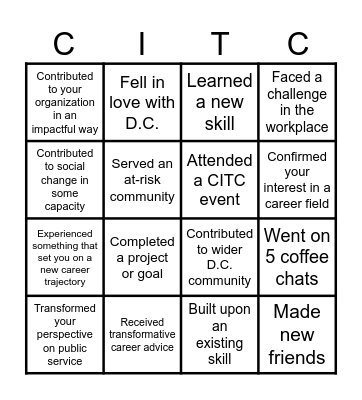 CITC End-of Summer Bingo Card