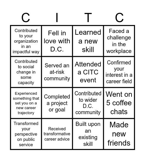 CITC End-of Summer Bingo Card