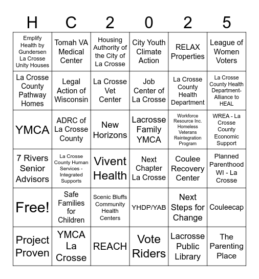 Project Homeless Connect Bingo Card
