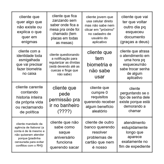 Bingo do Atendimento - Agência Manilha Bingo Card