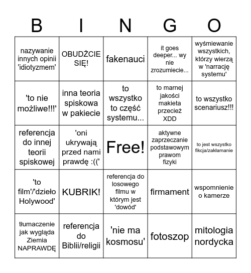 płaskoziemcy bingo Card