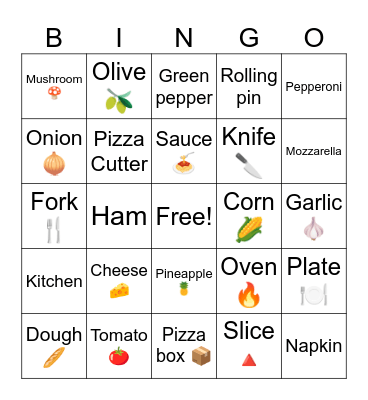 Pizza Bingo Card