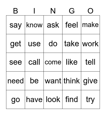 Verbs Bingo Card