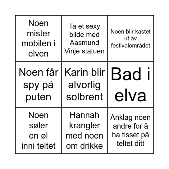 Vinjerock Bingo Card