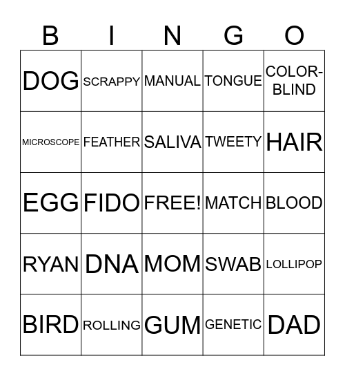 DNA BINGO  Bingo Card
