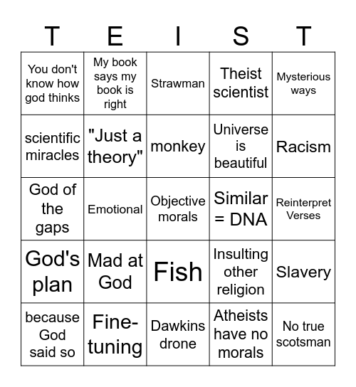 Religion 101 Bingo Card