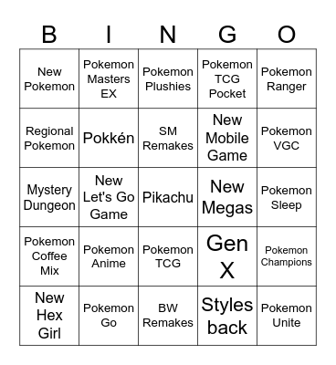 Pokemon Direct Bingo Card