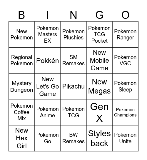 Pokemon Direct Bingo Card