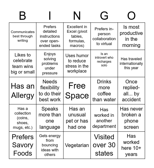 Know Your Team: Strategic Planning Bingo Card