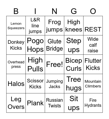Fitness Bingo Card