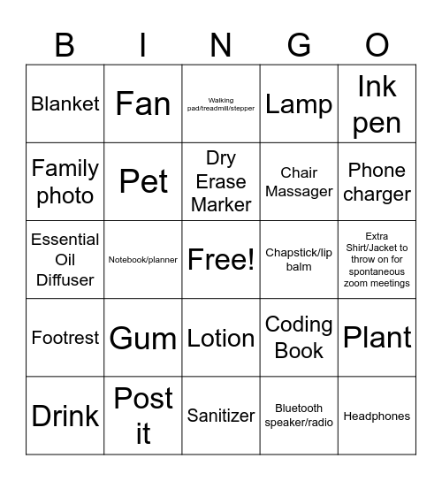 Workspace Bingo Card