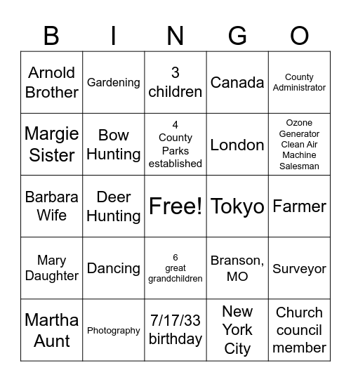 TRUMAN'S BIRTHDAY BINGO Card
