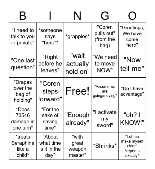 Coren Bingo Card Bingo Card
