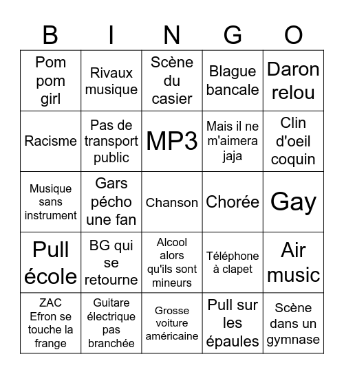 High school musicall Bingo Card