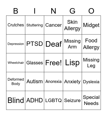 Disability Bingo Card