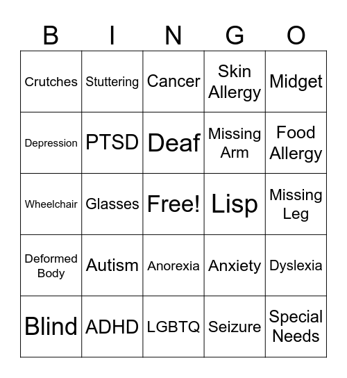Disability Bingo Card