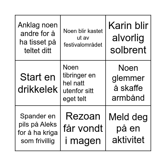 Vinjerock Bingo Card