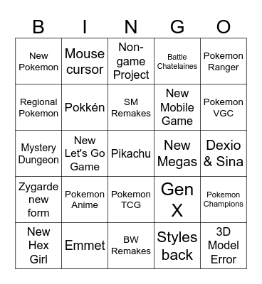 Pokemon Direct Bingo Card