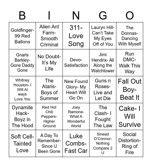 Radio Bingo Cover Genre Switch Bingo Card