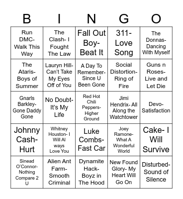 Radio Bingo Cover Genre Switch Bingo Card