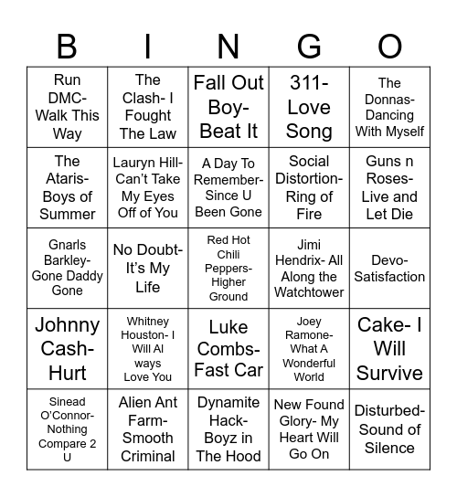 Radio Bingo Cover Genre Switch Bingo Card