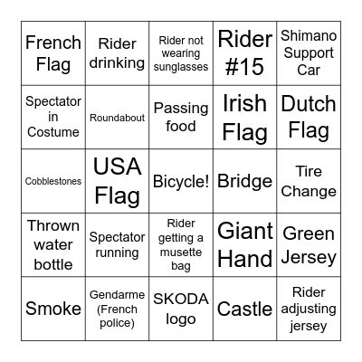 Tour de France Bingo Card