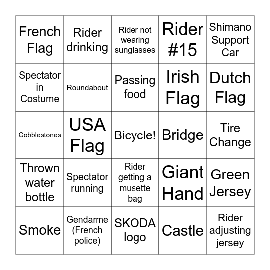 Tour de France Bingo Card