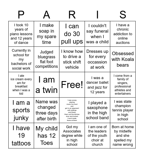 PERI EXPRESS Bingo Card