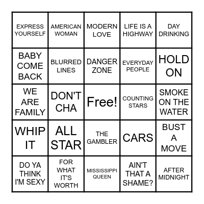 SONGS USED IN COMMERCIALS Bingo Card