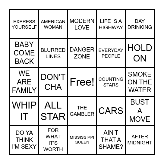 SONGS USED IN COMMERCIALS Bingo Card