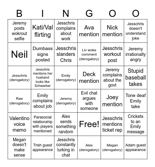 Evil Chat Bingo Card