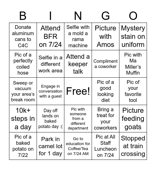 ZOOKEEPER WEEK BINGO Card