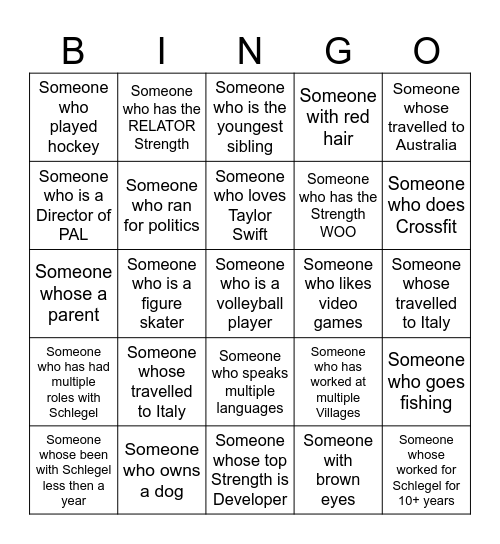PAL Mingle Bingo Card