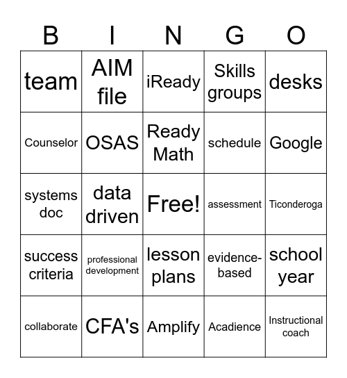 Welcome Back! Bingo Card