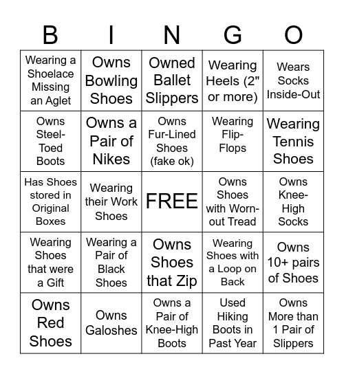 Shoe Bingo Card