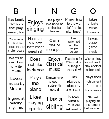Music Get-to-Know-You BINGO Card